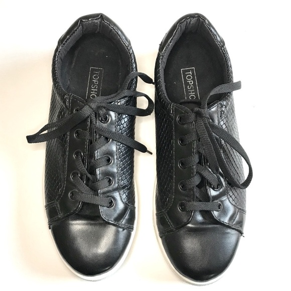 TOPSHOP 6.5 Black Croc Lace Up Sneakers Shoes EU 37 Size 6.5 US - Picture 9 of 9